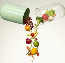 imagen de frutas y verduras saliendo de una cápsula